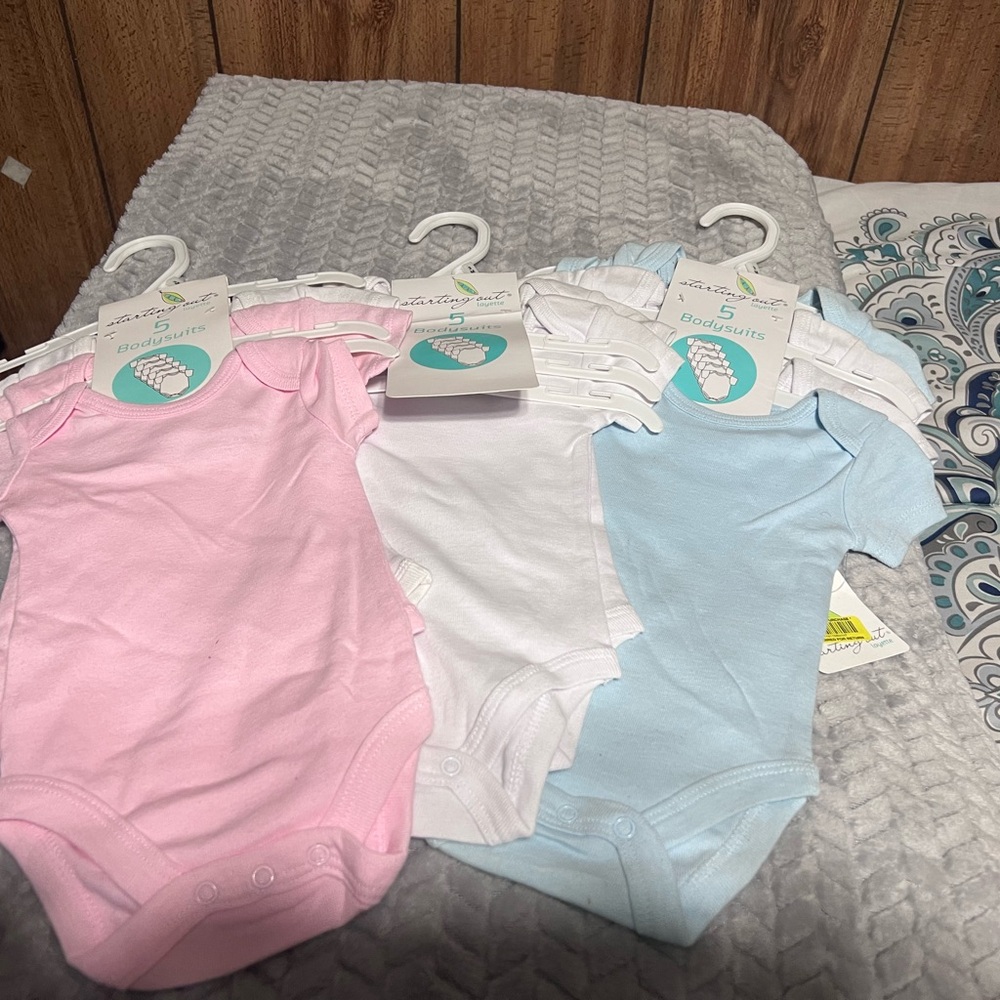 Baby Essentials Pastel Bodysuit Set - Pink, White, and Blue